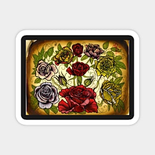 roses, rose tattoo flash sheet Magnet