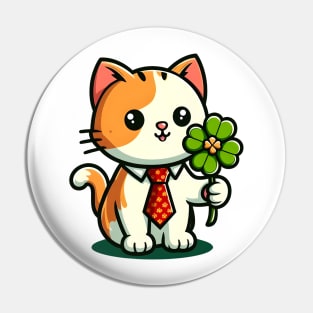 Cat Holding Shamrock for St Patricks Day Pin