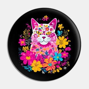 Feline Floral For Cat Lovers Pin