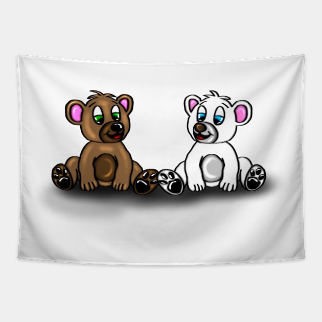 Cute little baby icebear and grizzly bear Tapestry by emyzingdesignz