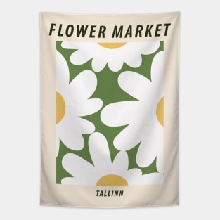 Flower market, Tallinn, Retro print, Indie decor, Cottagecore, Posters aesthetic, Abstract white flowers Tapestry