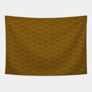 Japanese Seigaiha Gold and Brown Caramel Pattern Tapestry