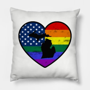 Michigan United States Gay Pride Flag Heart Pillow