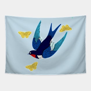 Barn Swallow and Butterflies Tapestry