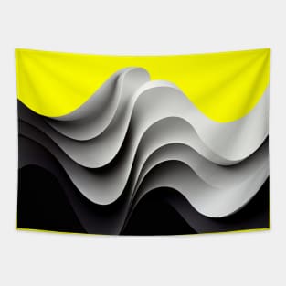 Black and White Graphic 3D Illusion of Waves Tapestry