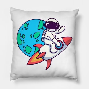 Astronaut Riding Rocket And Waving Hand Pillow