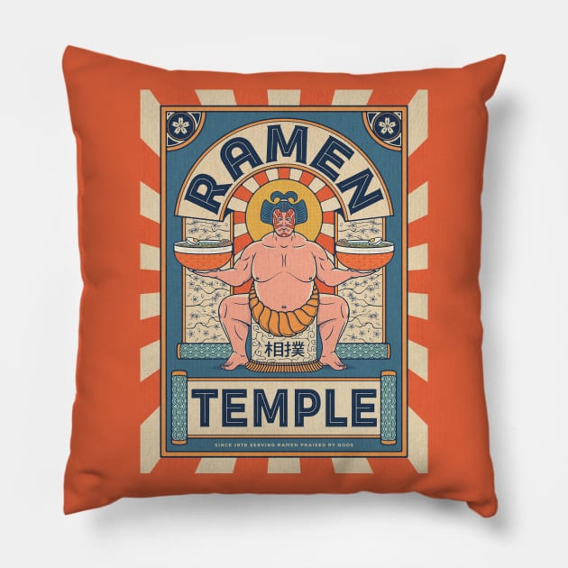 Ramen Temple Sumo Pillow by RyanRagnini