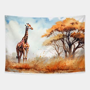 Giraffe, Acacia and Savannah Watercolor Tapestry