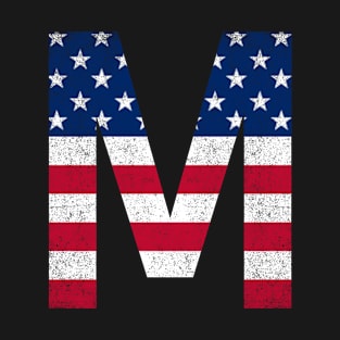 Vintage Letter M Capital Alphabet M American Flag T-Shirt