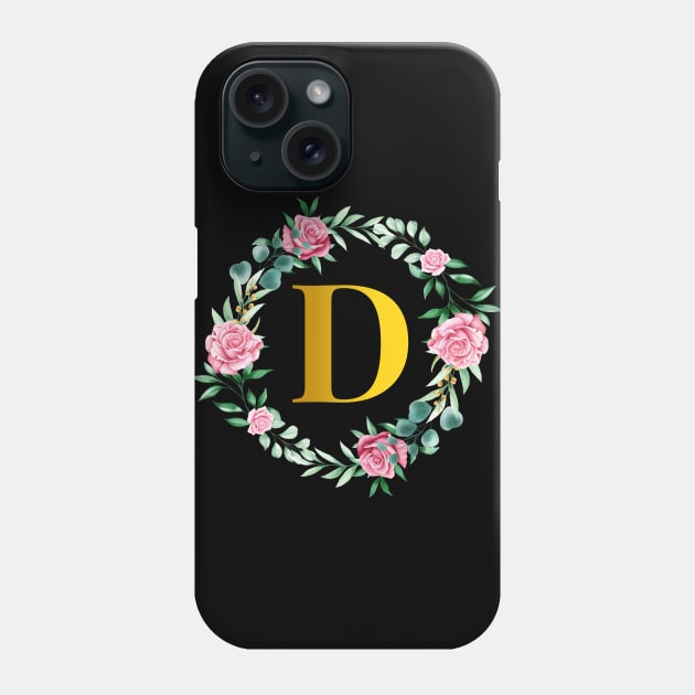 Floral Initial Wreath Monogram letter D Phone Case by MyArtCornerShop