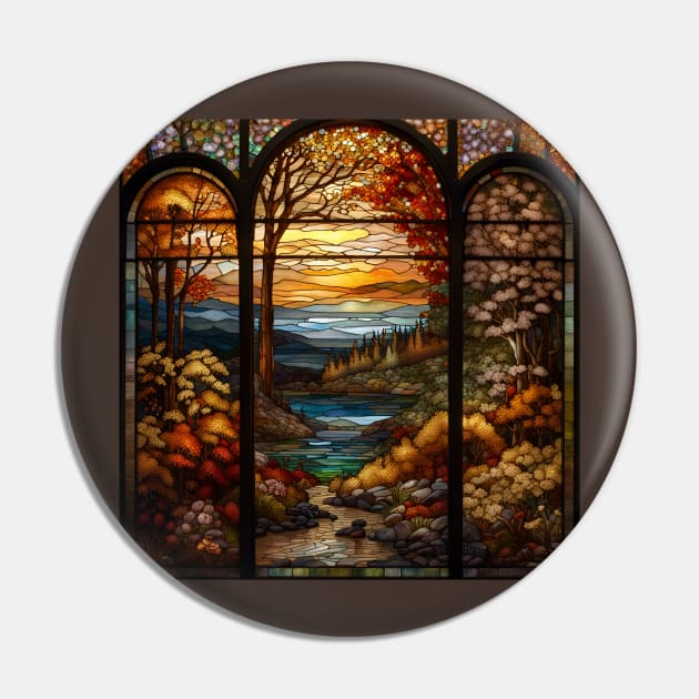 Stained Glass Window Of Autumn Scenery Pin by Chance Two Designs