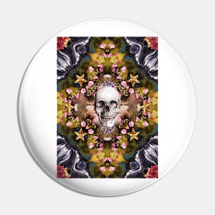 Floral abstract rennaisance collage with a skull Pin