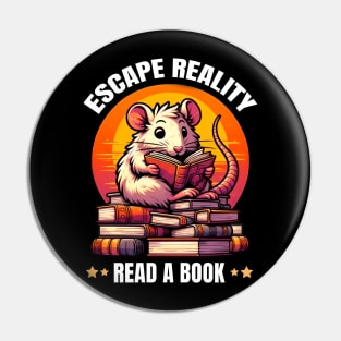 Escape Reality, Read a Book. Cute Rat Bookworm Pin