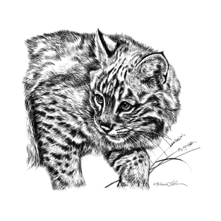 Curious Bobcat Portrait Black and White T-Shirt