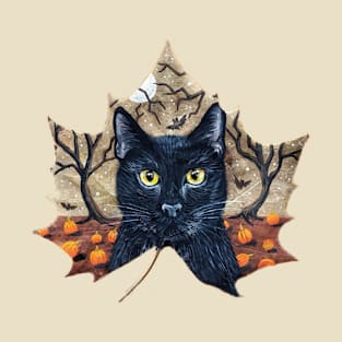 Black Cat at Halloween T-Shirt