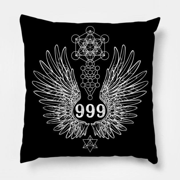 Angel Number 999 Sacred Geometry Pillow by LadyMoldavite