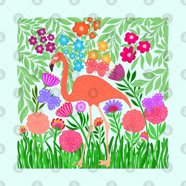 Enchanting Flamingo Butterfly and Flower Design by Rosemarie Guieb Designs