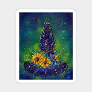 Sunflower Halloween witch hat by Renee Lavoie Magnet