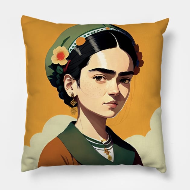 Exploring Frida's Youth: Childhood Illustration Pillow by FridaBubble