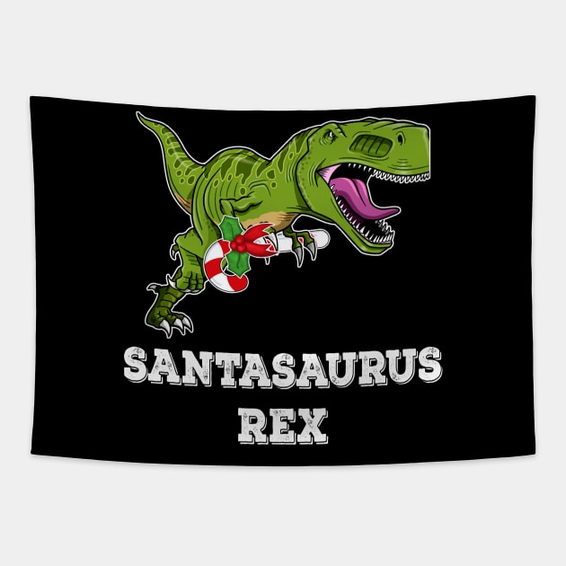 Men_s T Rex Holiday Kid Candy Cane Tapestry by Danielsmfbb