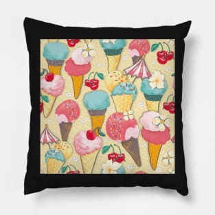 Sprinkles and red cherries on a yellow background. © 2020 Claudia Böttcher | www.colorofmagic.design Pillow