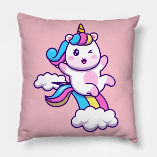 Cute Unicorn - Rainbow and Clouds Pillow