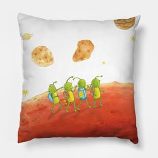 Four Little Martians under Mars moons Phobos and Deimos Pillow