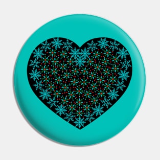 Blue and turquoise snowflakes fancy heart Pin