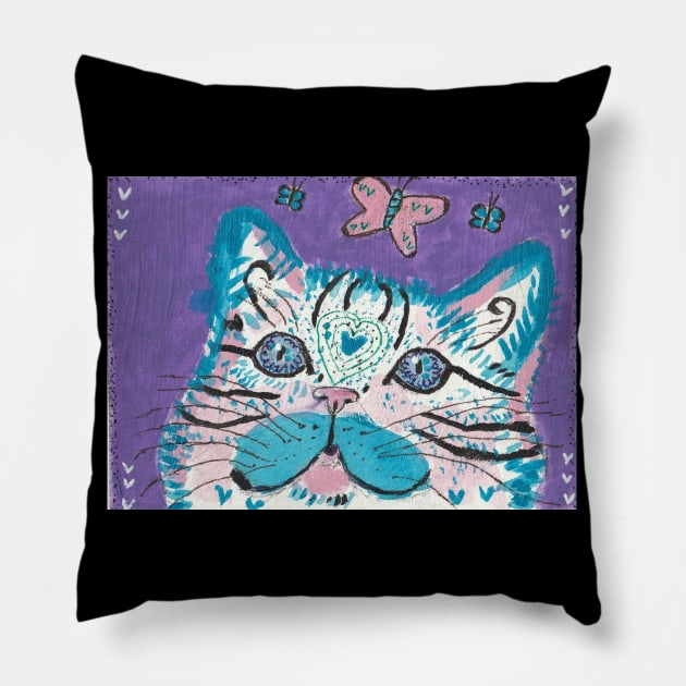 Abstract colorful cat face Pillow by SamsArtworks