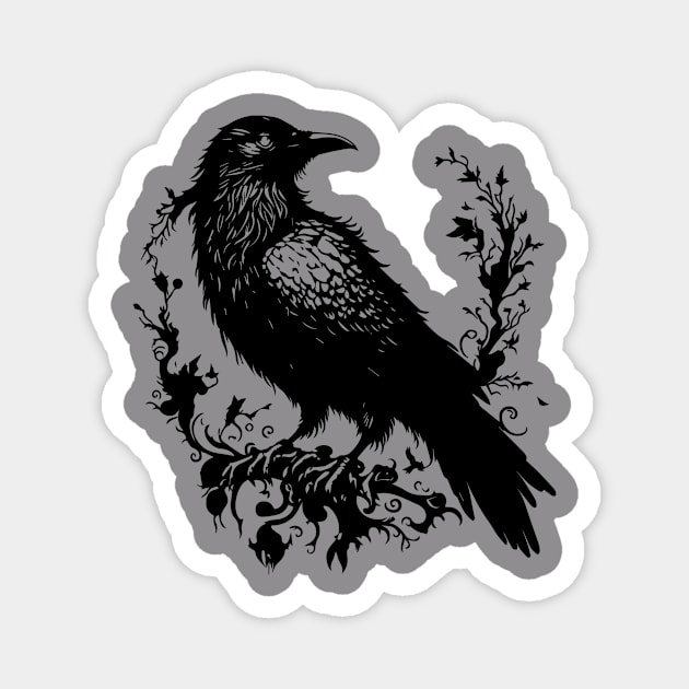 Black Raven on the tree Magnet by lkn