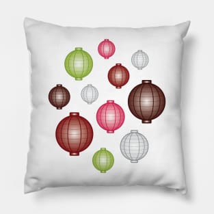 Lanterns | Mid Autumn Festival | Maroon Pink Green | White Pillow