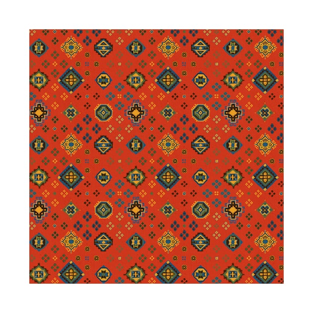 Caucasian Rugs(Grid) - Vermillion by akaneyabushita