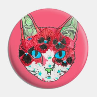 Red floral kitty Pin