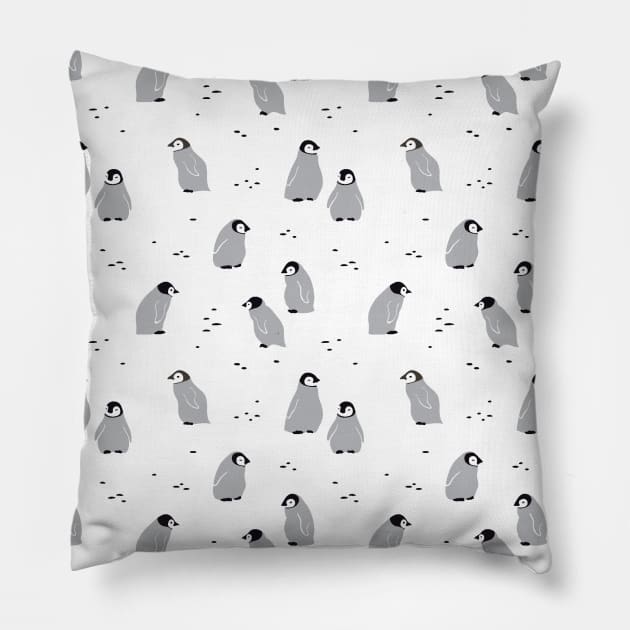 Baby Emperor penguin Chicks Pattern Pillow by Noristudio