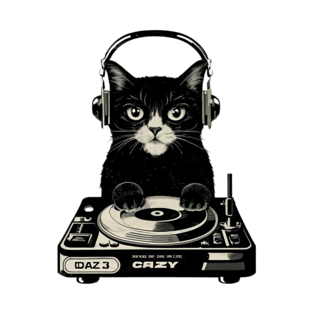 Black Cat DJ Crazy Vintage Funny Cat by Ratchyshop