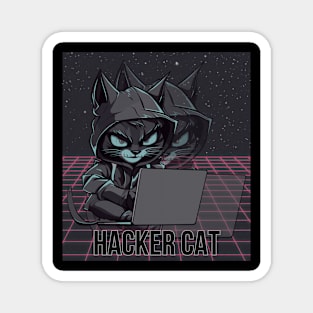 Hacker Cat. Mysterious looking Hacker Cat. Cool futuristic design with holographic shadow effect Magnet