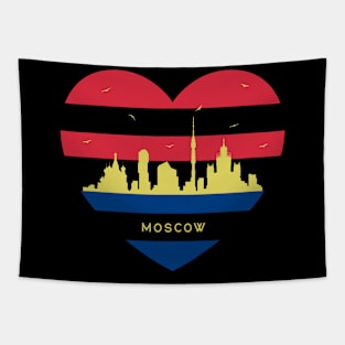 Russia City Skyline cityscape Heart Shape Flying Bird Moscow Tapestry