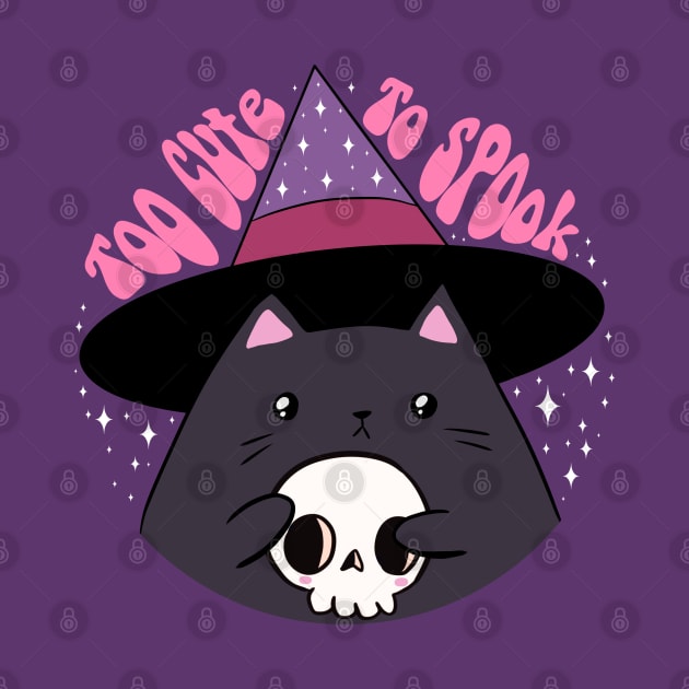 Too cute to spook cute halloween black cat holding a skull by Yarafantasyart