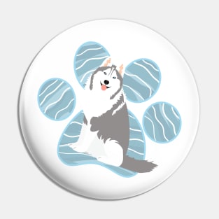 Siberian Husky and Paw Print Pin