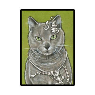 Gray Kitty with Ribbon - Black Outlined Version T-Shirt