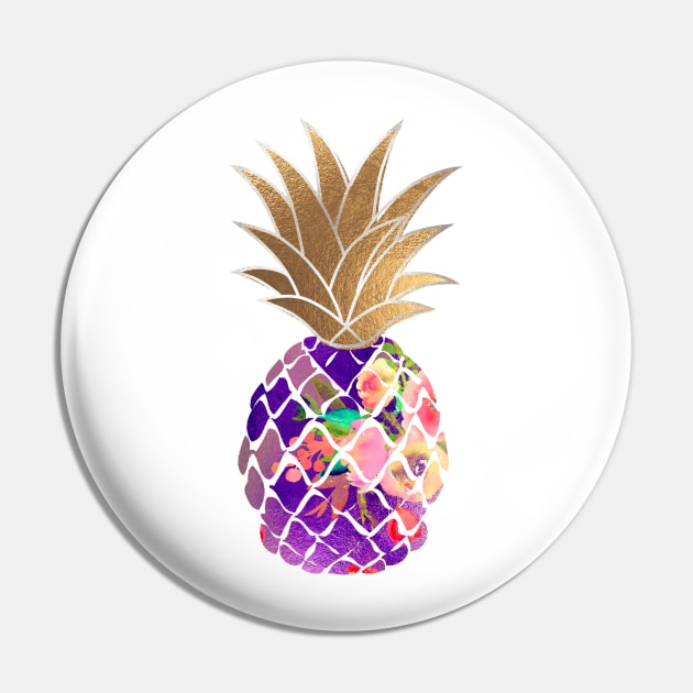 Aloha pineapple, purple + faux gold Pin by PixDezines