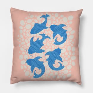 KOI Japanese Fish Garden Pond with Pebbles in Blue White Blush Orange - UnBlink Studio by Jackie Tahara Pillow