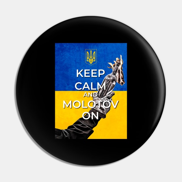 Keep Calm and Molotov On - Ukrainian Flag and Coat Of Arms Pin by warishellstore