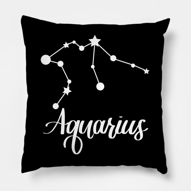 Aquarius Zodiac Constellation in White Pillow by Kelly Gigi