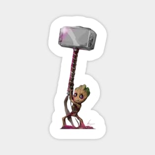 Baby Groot with Thor's Hammer Magnet