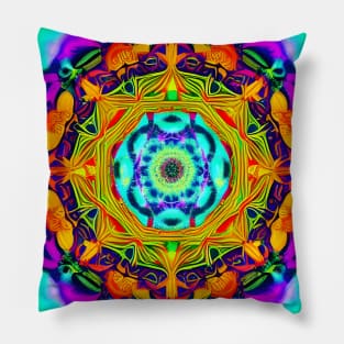 Neon Lotus Mandala Pillow