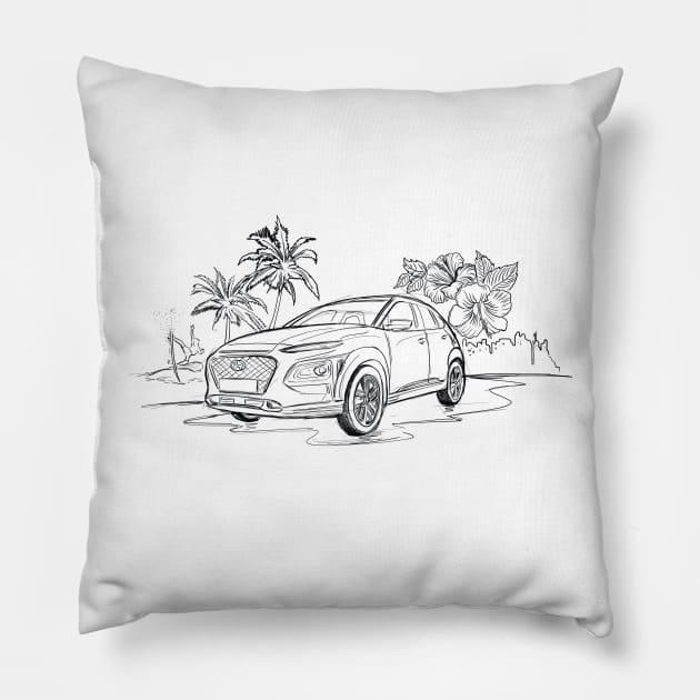 Hyundai Kona sketch Pillow by Kelimok