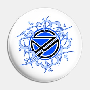 Sinister Motives blue tribal logo Pin