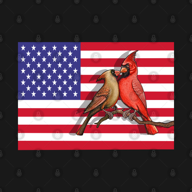 Red Cardinal bird America flag cute cardinals by Artardishop