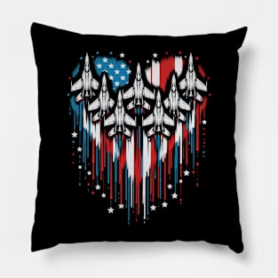 Fighter Jet Airplane American Flag USA Heart 4th Of July Pillow